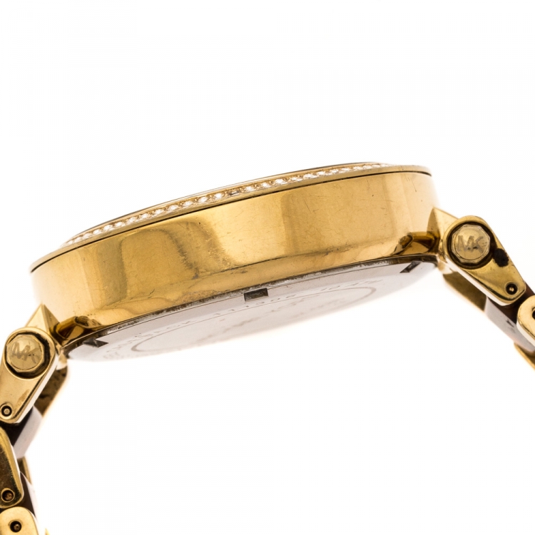 Pre Owned Michael Kors Yellow Gold Plated Stainless Steel Tortoise Parker MK5688 Women's Wristwatch 39 mm