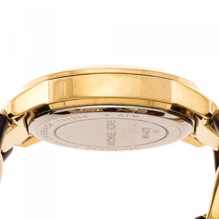 Pre Owned Michael Kors Yellow Gold Plated Stainless Steel Tortoise Twist Chain Link MK4279 Women's Wristwatch 35 mm