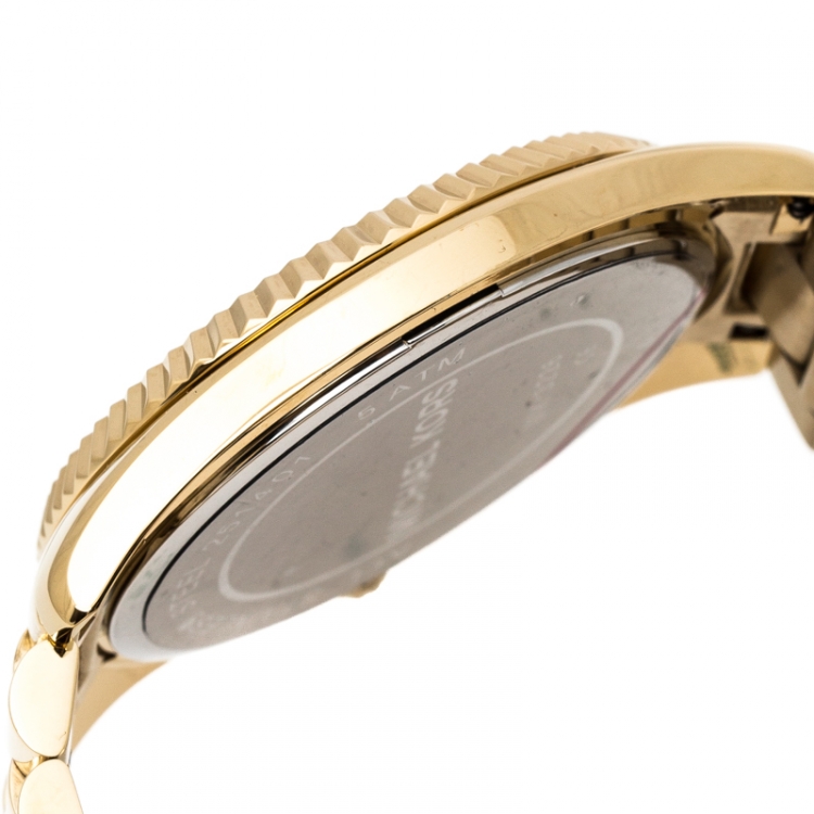 Pre Owned Michael Kors Emerald Green Yellow Gold Plated Stainless Steel Blake MK3226 Women's Wristwatch 41.50 mm