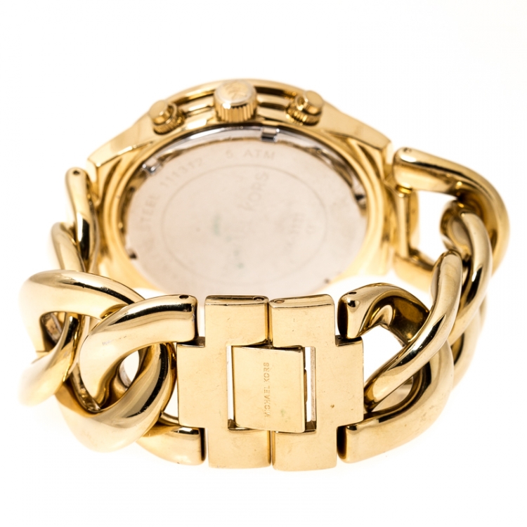 Pre Owned Michael Kors Yellow Gold Plated Stainless Steel Runway Twist MK3131 Women's Wristwatch 37 mm