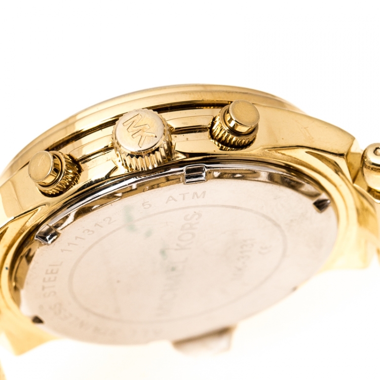 Pre Owned Michael Kors Yellow Gold Plated Stainless Steel Runway Twist MK3131 Women's Wristwatch 37 mm