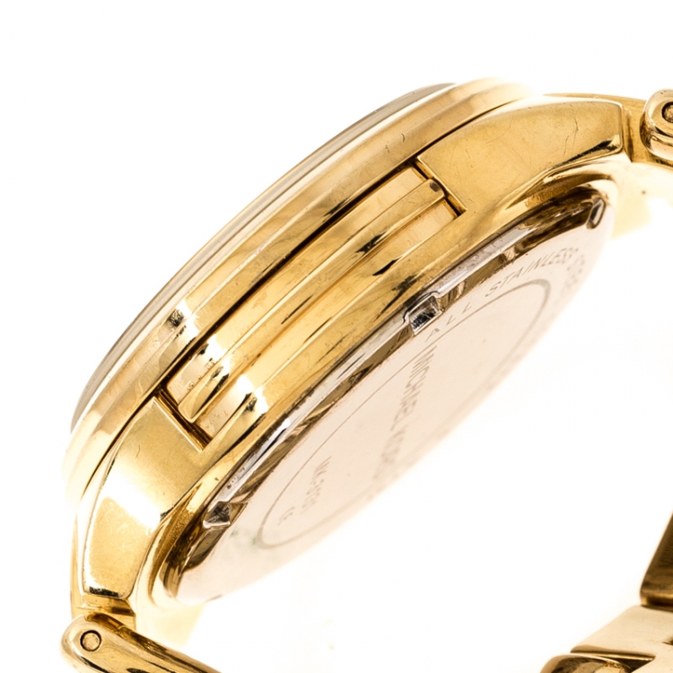 Pre Owned Michael Kors Yellow Gold Plated Stainless Steel Runway Twist MK3131 Women's Wristwatch 37 mm