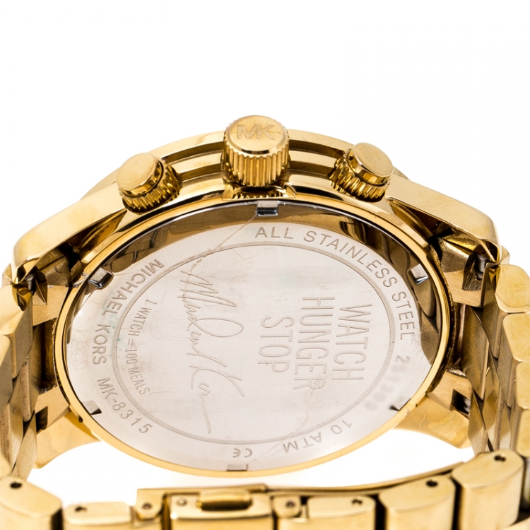 Pre Owned Michael Kors Aqua Blue Yellow Gold Plated Stainless Steel Watch Hunger Stop Runway MK8315 Women's Wristwatch 43 mm