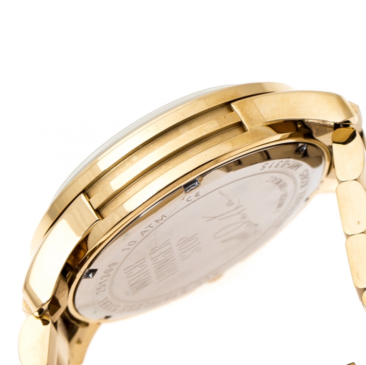 Pre Owned Michael Kors Aqua Blue Yellow Gold Plated Stainless Steel Watch Hunger Stop Runway MK8315 Women's Wristwatch 43 mm