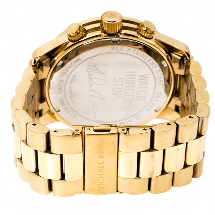 Pre Owned Michael Kors Aqua Blue Yellow Gold Plated Stainless Steel Watch Hunger Stop Runway MK8315 Women's Wristwatch 43 mm