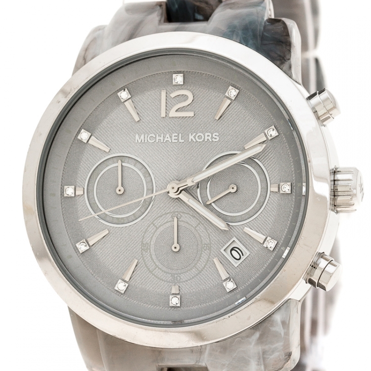 Pre Owned Michael Kors Grey Acetate Stainless Steel Audrina MK6310 Women's Wristwatch 41 mm