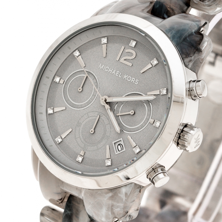 Pre Owned Michael Kors Grey Acetate Stainless Steel Audrina MK6310 Women's Wristwatch 41 mm
