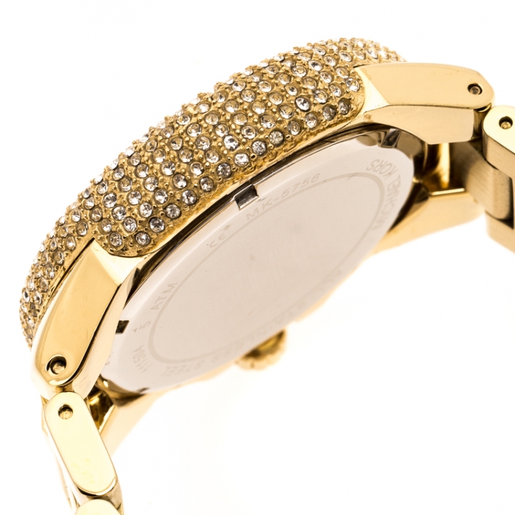 Pre Owned Michael Kors White Yellow Gold Plated Stainless Steel Bradshaw MK5657 Women's Wristwatch 45 mm