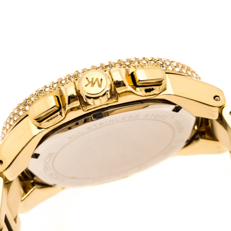 Pre Owned Michael Kors White Yellow Gold Plated Stainless Steel Bradshaw MK5657 Women's Wristwatch 45 mm