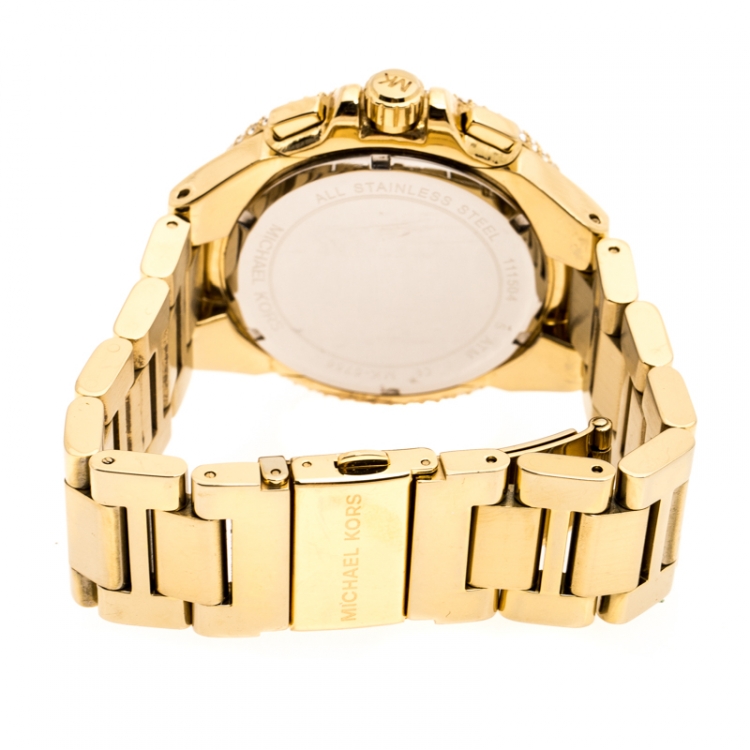 Pre Owned Michael Kors White Yellow Gold Plated Stainless Steel Bradshaw MK5657 Women's Wristwatch 45 mm