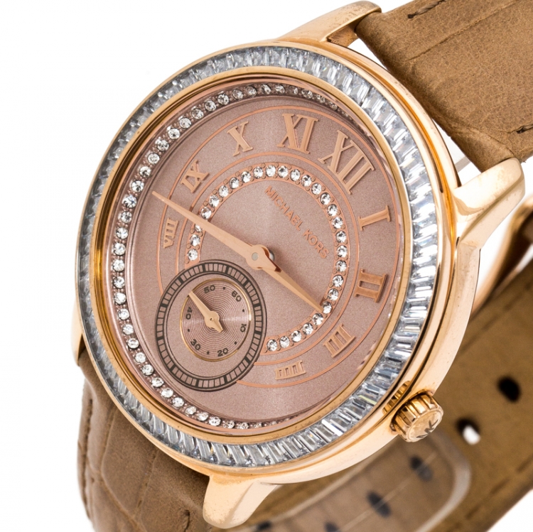 Pre Owned Michael Kors Rose Gold PVD Coated Stainless Steel Madelyn MK2448 Women's Wristwatch 40 mm