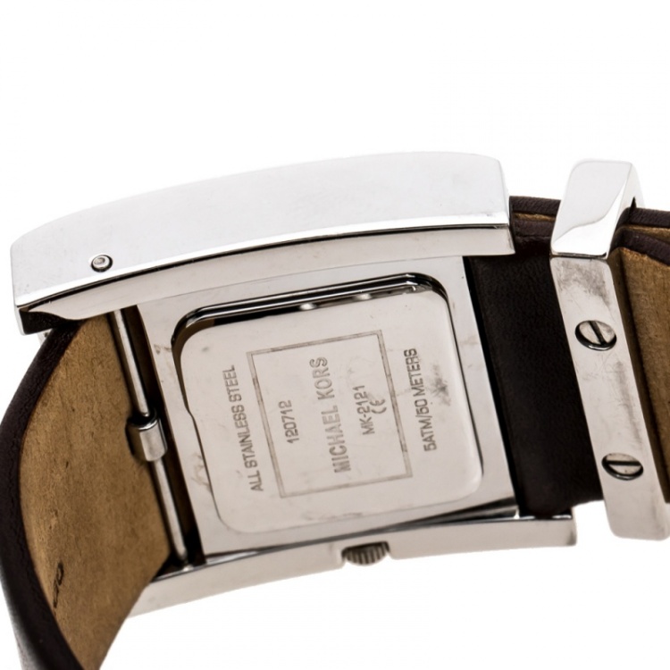 Pre Owned Michael Kors Silver White Stainless Steel Leather MK2121 Women's Wristwatch 37 mm