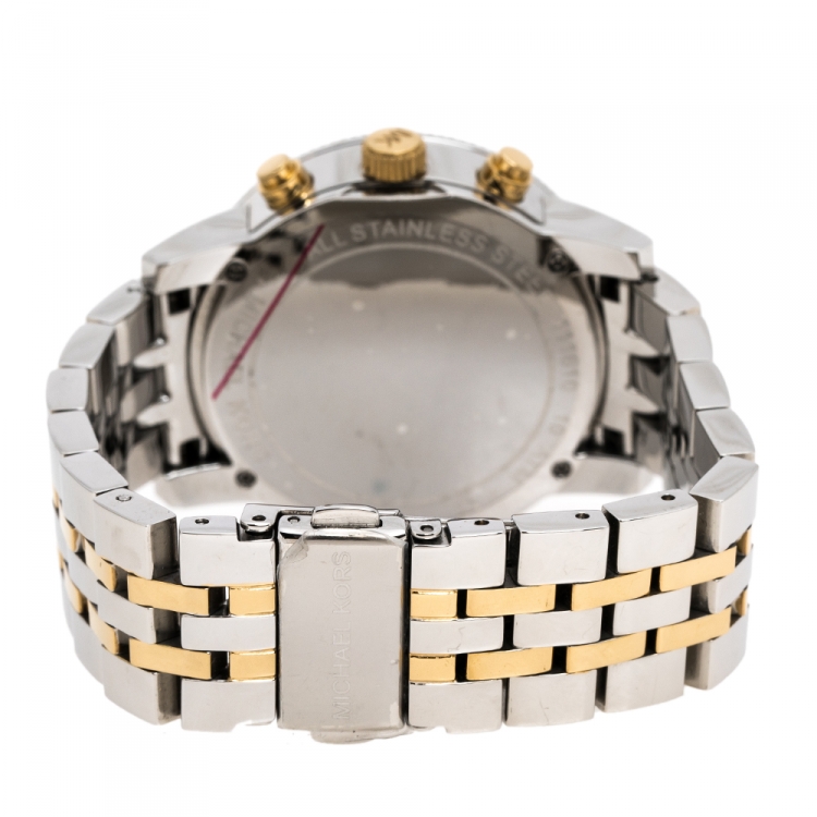 Pre Owned Michael Kors White Mother Of Pearl Two-Tone Stainless Steel Ritz MK5057 Women's Wristwatch 36 mm