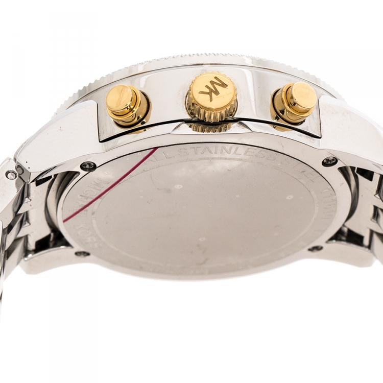 Pre Owned Michael Kors White Mother Of Pearl Two-Tone Stainless Steel Ritz MK5057 Women's Wristwatch 36 mm