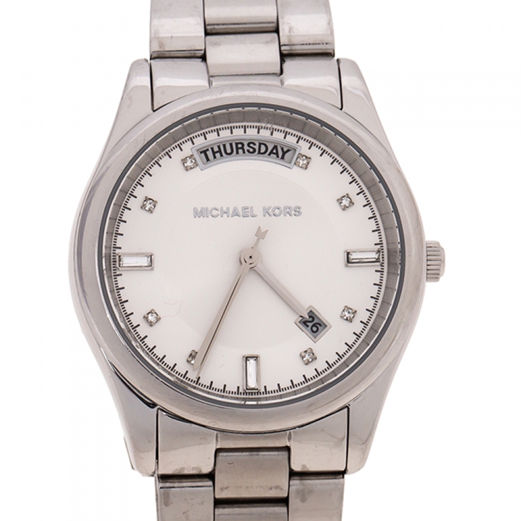 Pre Owned Michael Kors Silver Stainless Steel Colette MK6067 Women's Wristwatch 33 mm