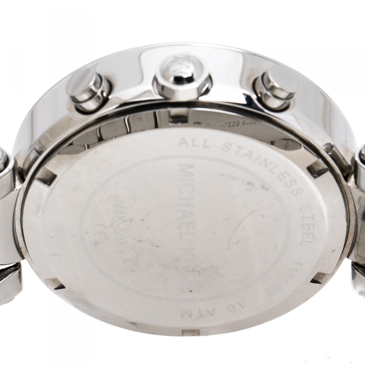 Pre Owned Michael Kors Silver White Stainless Steel Parker MK5353 Women's Wristwatch 39 mm