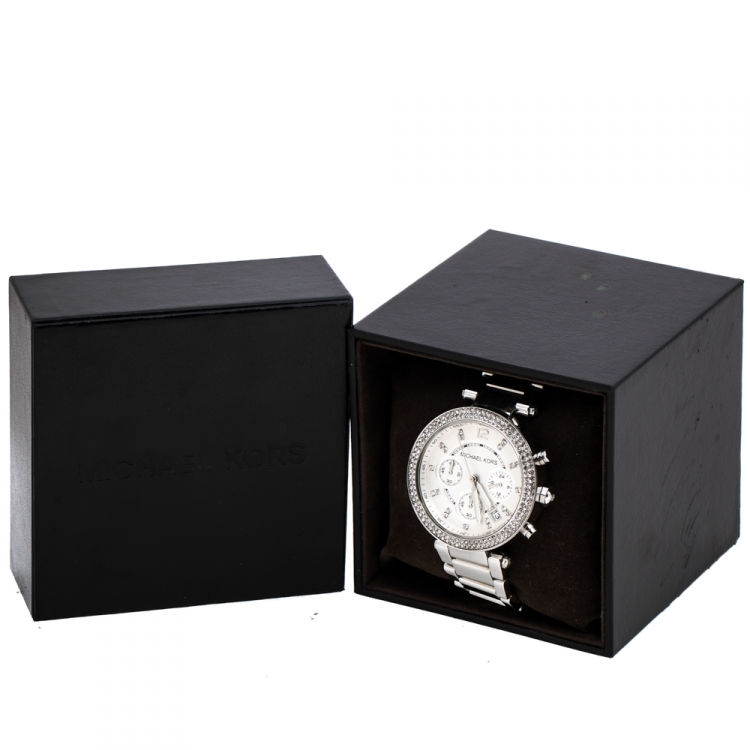 Pre Owned Michael Kors Silver White Stainless Steel Parker MK5353 Women's Wristwatch 39 mm