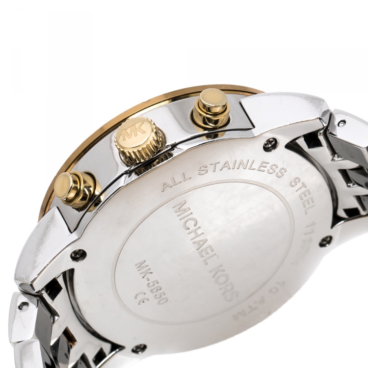 Pre Owned Michael Kors Mother Of Pearl Tri-Tone Ritz MK5650 Women's Wristwatch 36 mm