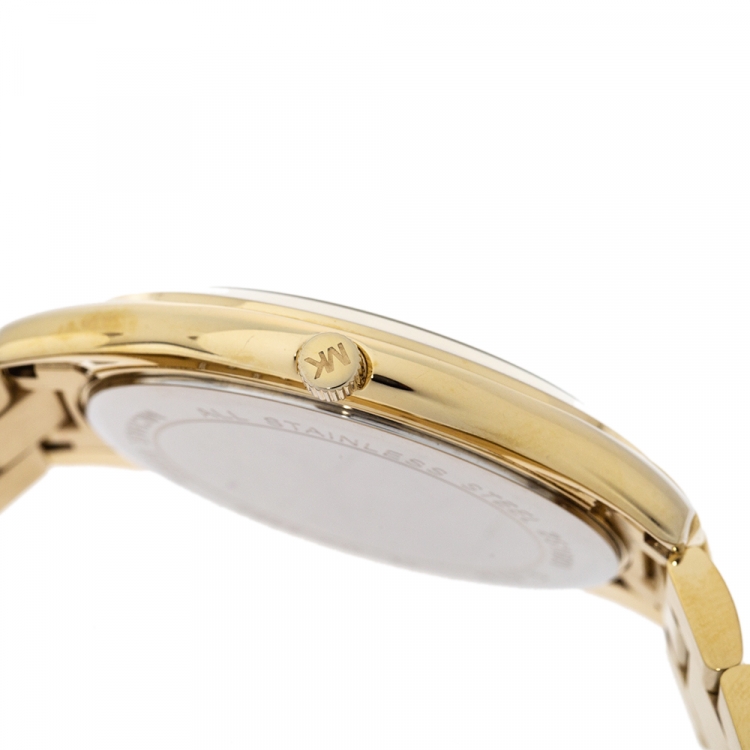 Pre Owned Michael Kors Yellow Gold Tone Stainless Steel Slim Runway MK3590 Women's Wristwatch 42 mm
