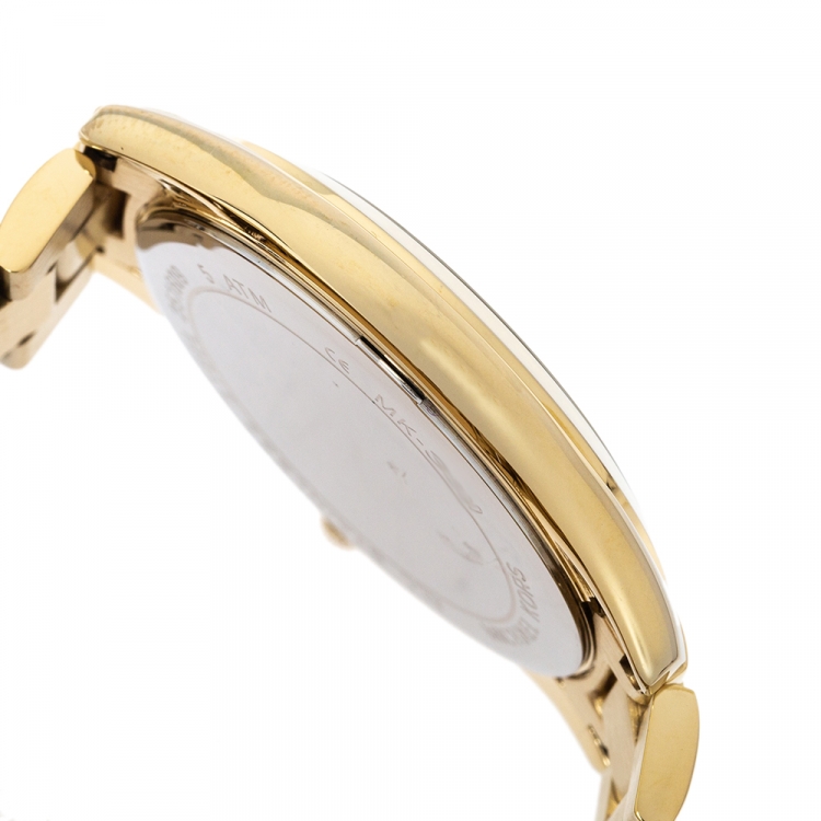 Pre Owned Michael Kors Yellow Gold Tone Stainless Steel Slim Runway MK3590 Women's Wristwatch 42 mm