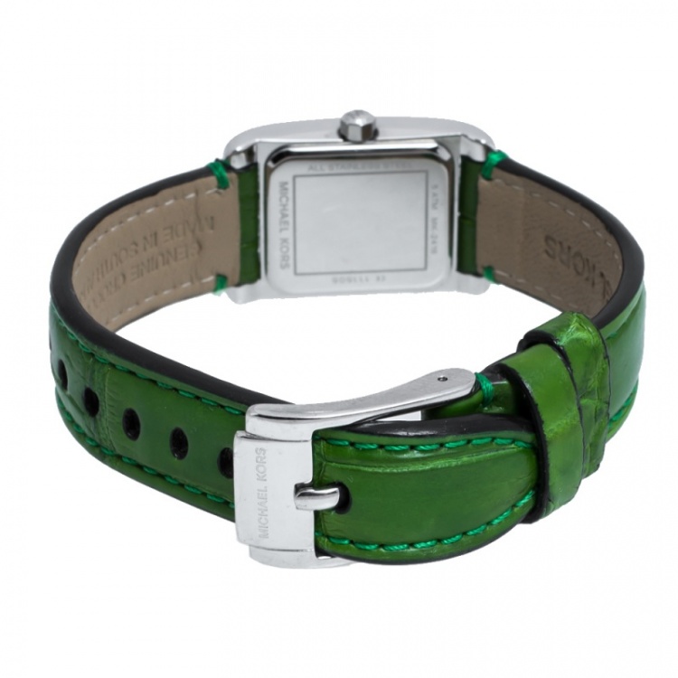 Pre Owned Michael Kors Silver Stainless Steel Crocodile Leather Taylor MK2416 Women's Wristwatch 20 mm