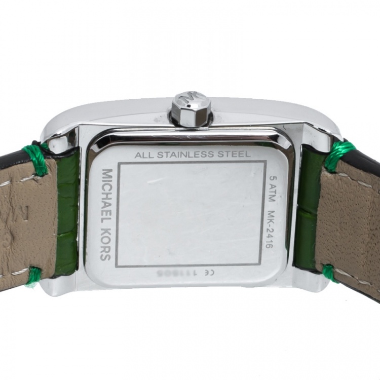 Pre Owned Michael Kors Silver Stainless Steel Crocodile Leather Taylor MK2416 Women's Wristwatch 20 mm