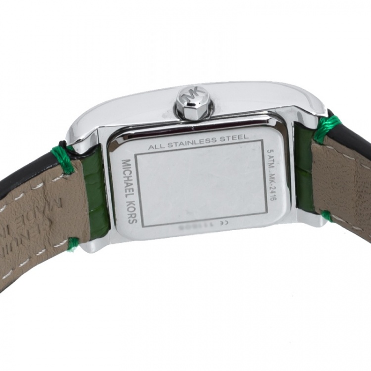 Pre Owned Michael Kors Silver Stainless Steel Crocodile Leather Taylor MK2416 Women's Wristwatch 20 mm
