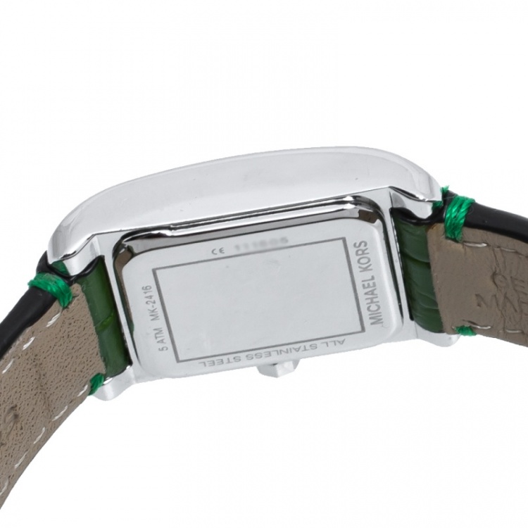 Pre Owned Michael Kors Silver Stainless Steel Crocodile Leather Taylor MK2416 Women's Wristwatch 20 mm