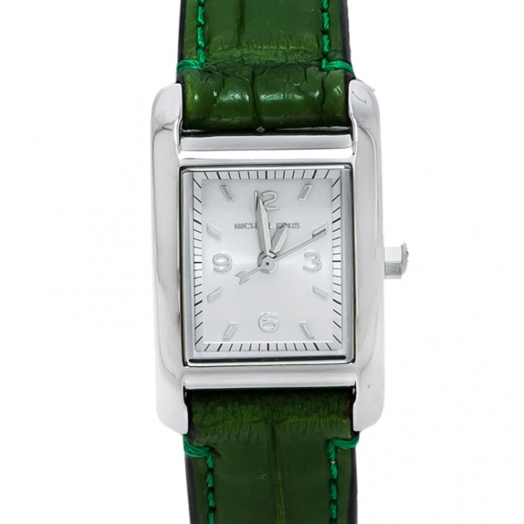 Pre Owned Michael Kors Silver Stainless Steel Crocodile Leather Taylor MK2416 Women's Wristwatch 20 mm