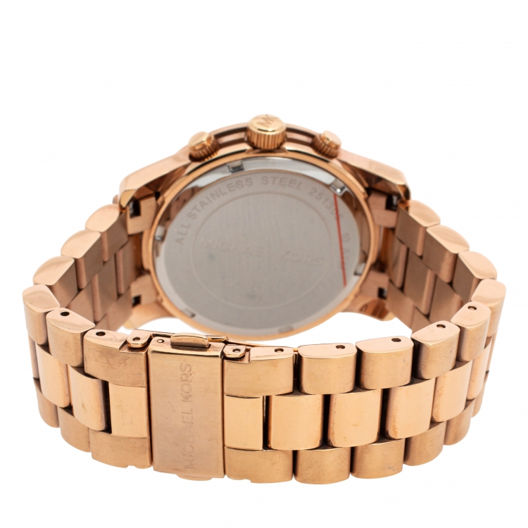 Pre Owned Michael Kors Rose Gold Tone Stainless Steel Runway MK5128 Women's Wristwatch 38MM