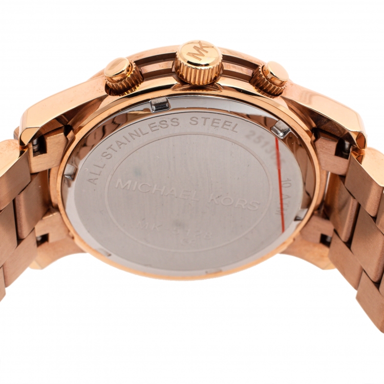 Pre Owned Michael Kors Rose Gold Tone Stainless Steel Runway MK5128 Women's Wristwatch 38MM