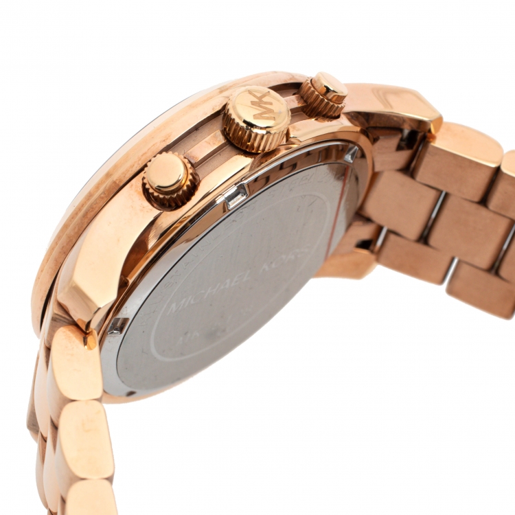 Pre Owned Michael Kors Rose Gold Tone Stainless Steel Runway MK5128 Women's Wristwatch 38MM