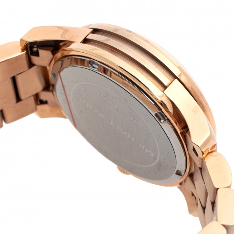 Pre Owned Michael Kors Rose Gold Tone Stainless Steel Runway MK5128 Women's Wristwatch 38MM