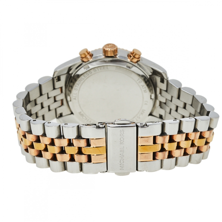 Pre Owned Michael Kors Silver Tri-Tone Stainless Steel Lexington MK5735 Women's Wristwatch 38 mm