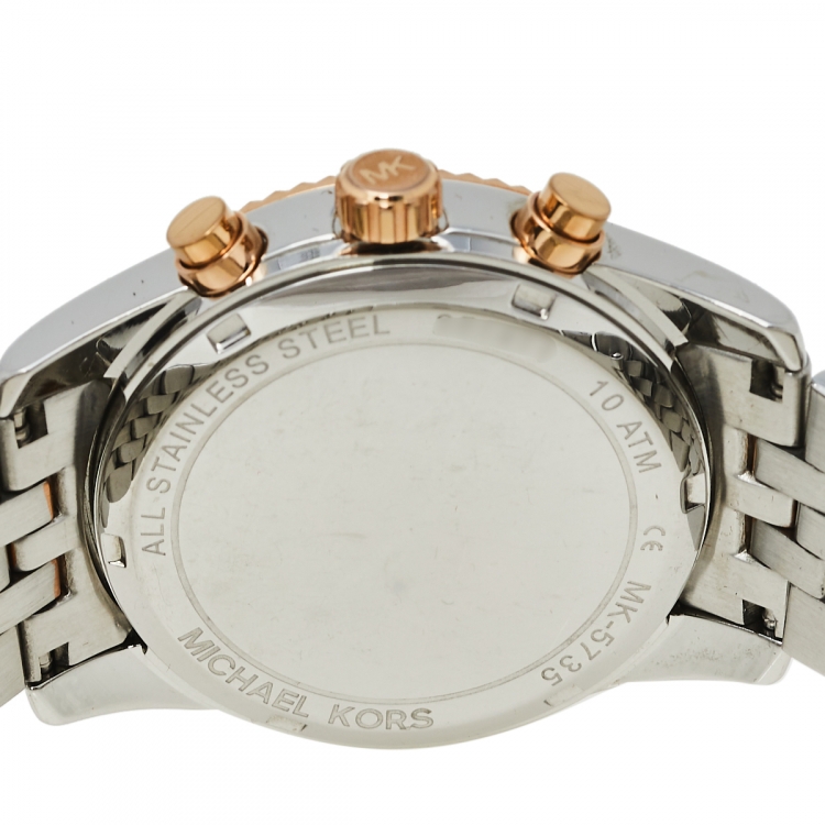 Pre Owned Michael Kors Silver Tri-Tone Stainless Steel Lexington MK5735 Women's Wristwatch 38 mm