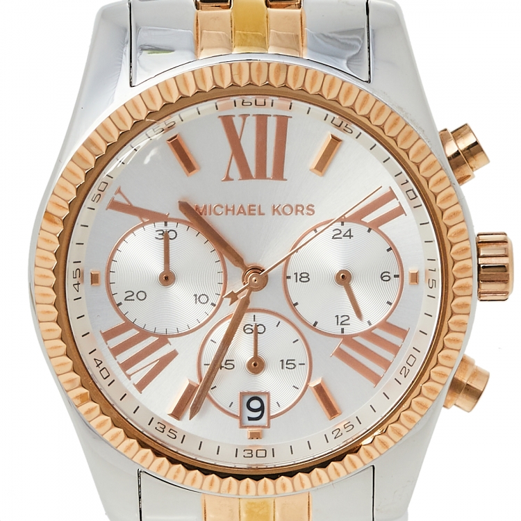 Pre Owned Michael Kors Silver Tri-Tone Stainless Steel Lexington MK5735 Women's Wristwatch 38 mm
