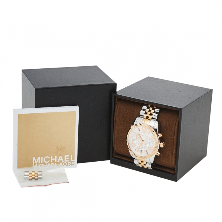 Pre Owned Michael Kors Silver Tri-Tone Stainless Steel Lexington MK5735 Women's Wristwatch 38 mm