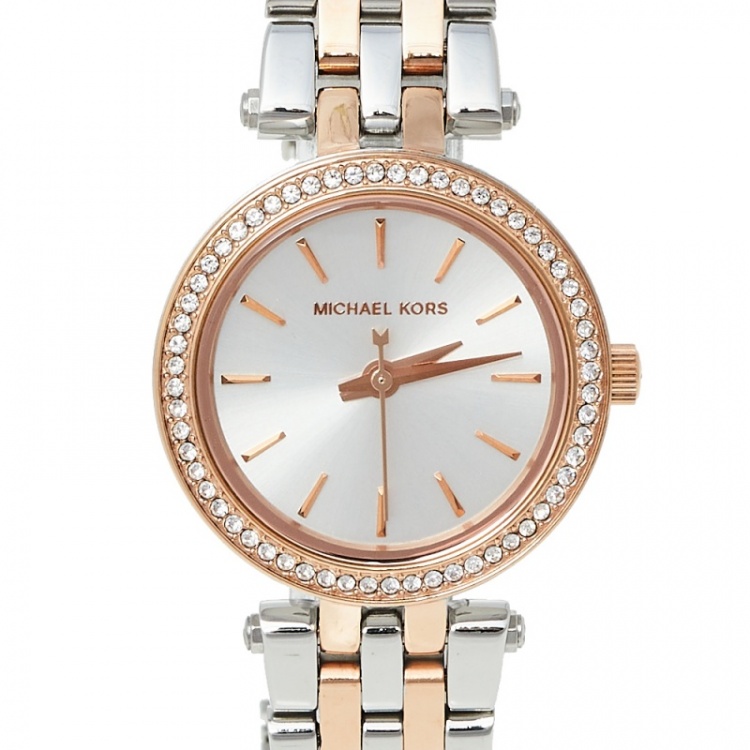 Pre Owned Michael Kors Silver Two-Tone Stainless Steel Petite Darci MK3298 Women's Wristwatch 26 mm