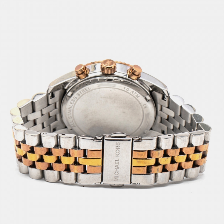 Pre Owned Michael Kors Silver Tri-Tone Stainless Steel Lexington MK5735 Women's Wristwatch 38 mm