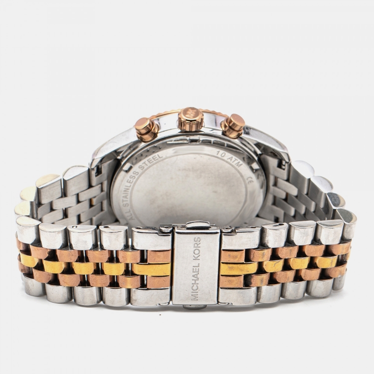 Pre Owned Michael Kors Silver Tri-Tone Stainless Steel Lexington MK5735 Women's Wristwatch 38 mm