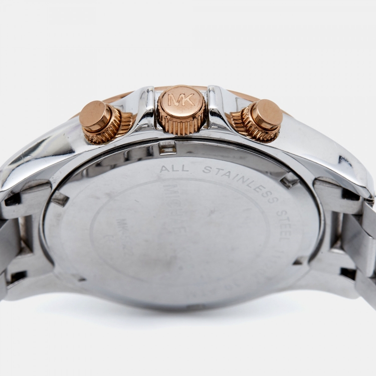 Pre Owned Michael Kors Silver Two-Tone Stainless Steel Layton MK5622 Women's Wristwatch 39 mm
