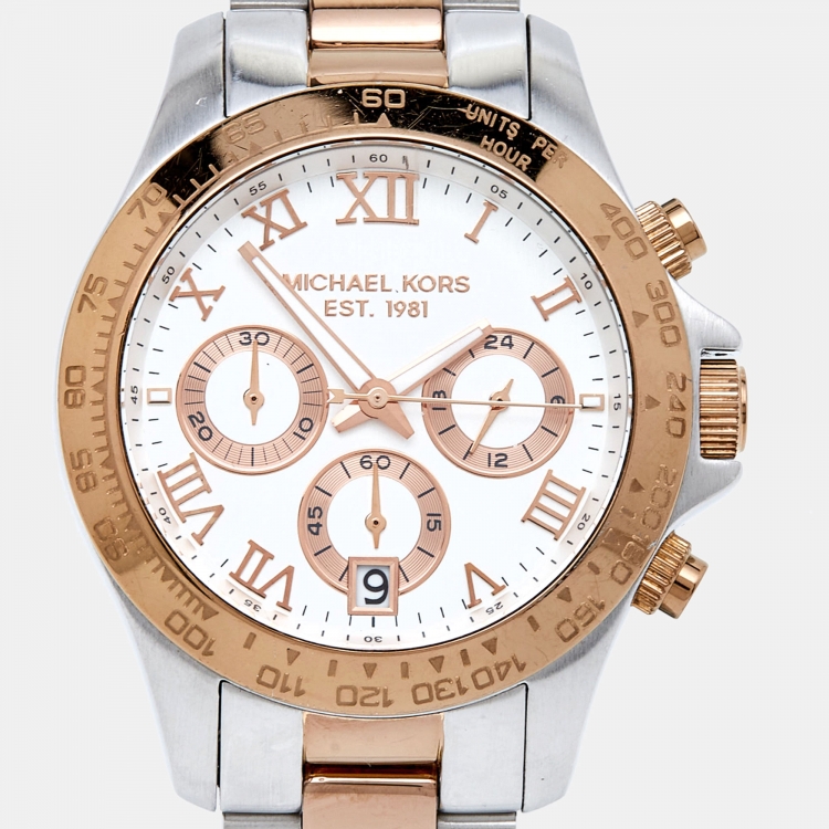 Pre Owned Michael Kors Silver Two-Tone Stainless Steel Layton MK5622 Women's Wristwatch 39 mm