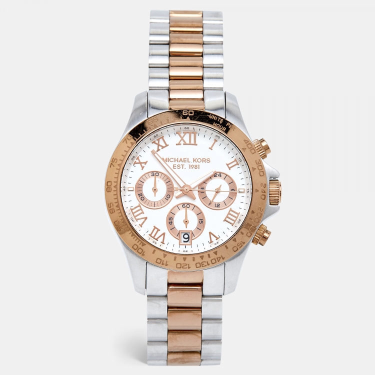 Pre Owned Michael Kors Silver Two-Tone Stainless Steel Layton MK5622 Women's Wristwatch 39 mm