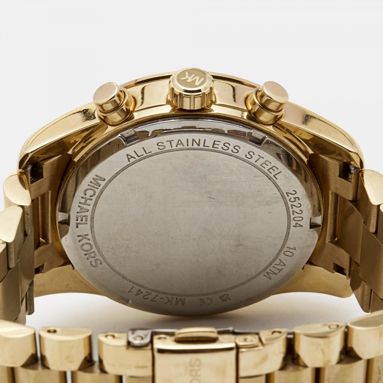 Pre Owned Michael Kors Mother of Pearl Gold Plated Stainless Steel Lexington MK7241 Women's Wristwatch 38 mm 