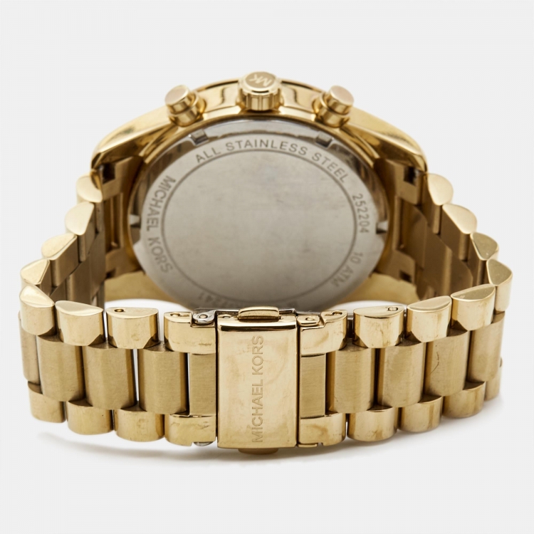 Pre Owned Michael Kors Mother of Pearl Gold Plated Stainless Steel Lexington MK7241 Women's Wristwatch 38 mm 