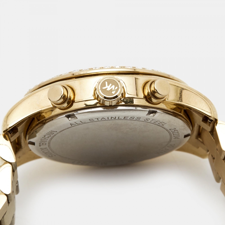 Pre Owned Michael Kors Mother of Pearl Gold Plated Stainless Steel Lexington MK7241 Women's Wristwatch 38 mm 
