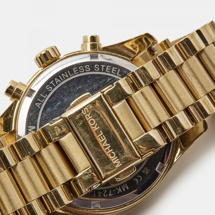 Pre Owned Michael Kors Mother of Pearl Gold Plated Stainless Steel Lexington MK7241 Women's Wristwatch 38 mm 