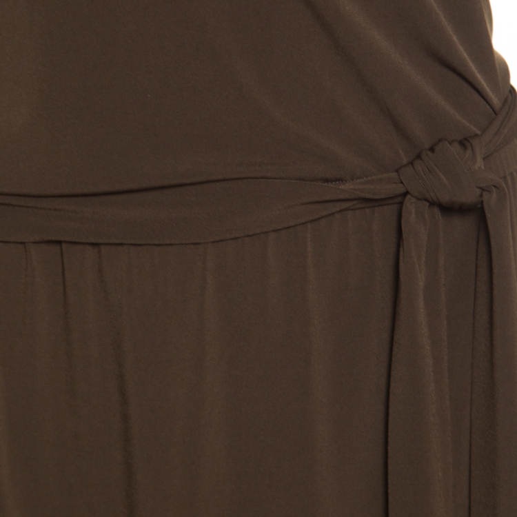 Pre Owned Michael Michael Kors Bark Brown Sleeveless Tank Maxi Dress XL