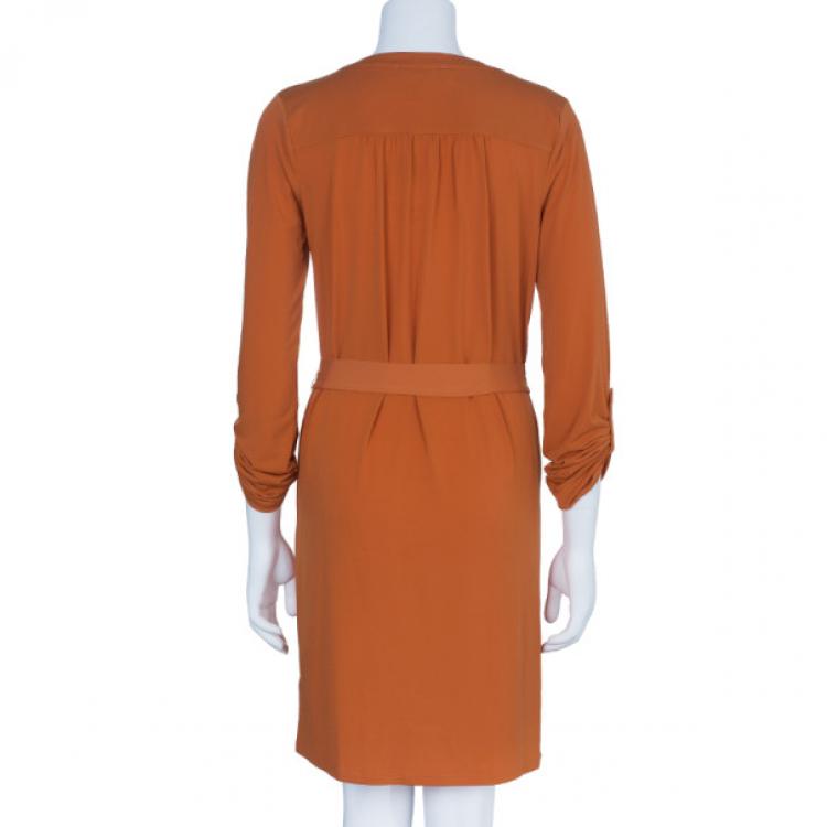 Pre Owned MICHAEL Michael Kors Orange Drawstring Detail Dress S