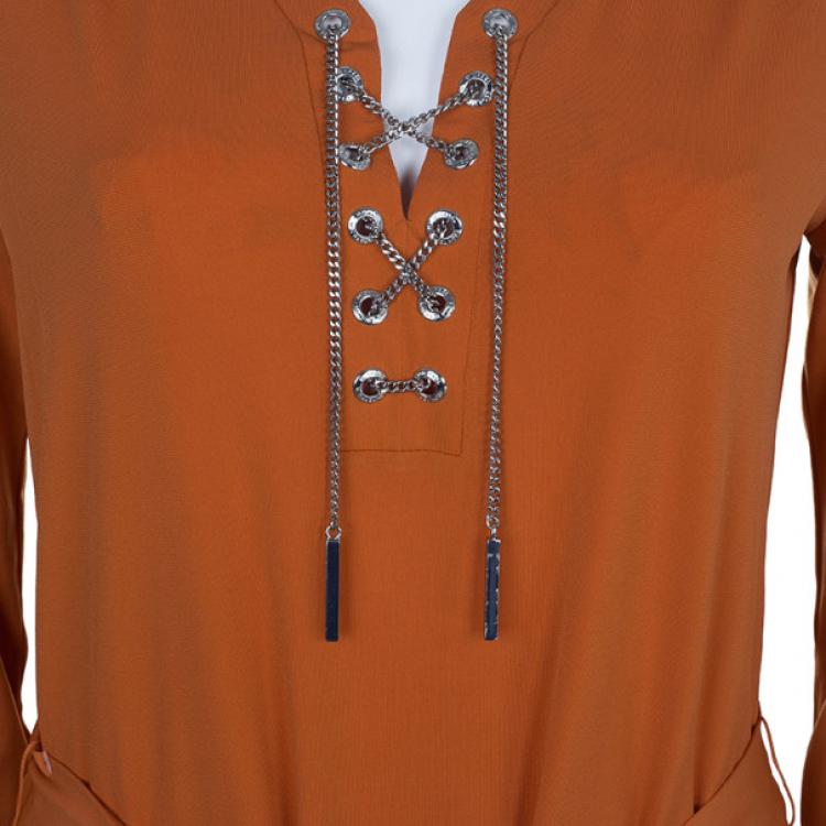 Pre Owned MICHAEL Michael Kors Orange Drawstring Detail Dress S